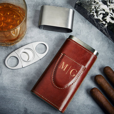 Custom Cigar Case with Cutter - Red Vegan Leather