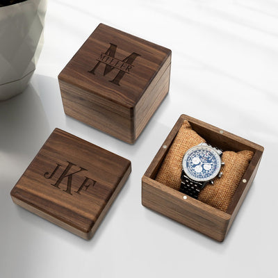 Alton Personalized Wooden Single Watch Box - Walnut