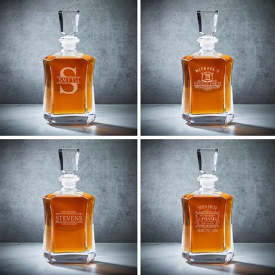Ashcroft Custom Whiskey Gifts for Men 12pc with Personalized Decanter Set and Whiskey Stones