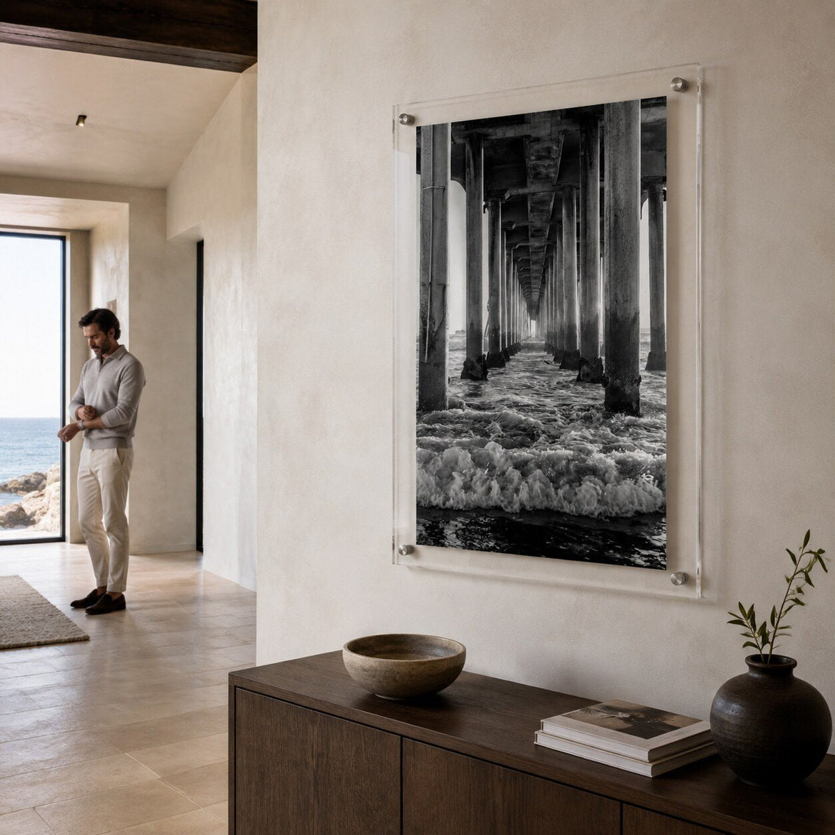 Between the Breakers Black & White Acrylic Wall Art Print