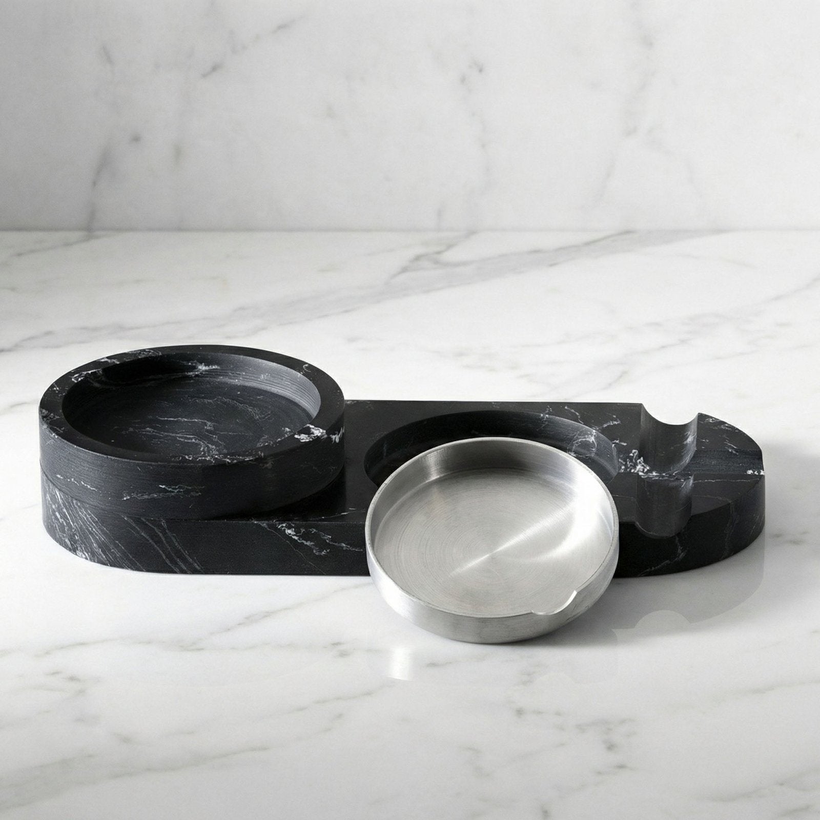 Bolton Cigar Ashtray w/ Whiskey Holder - Marble with metal insert