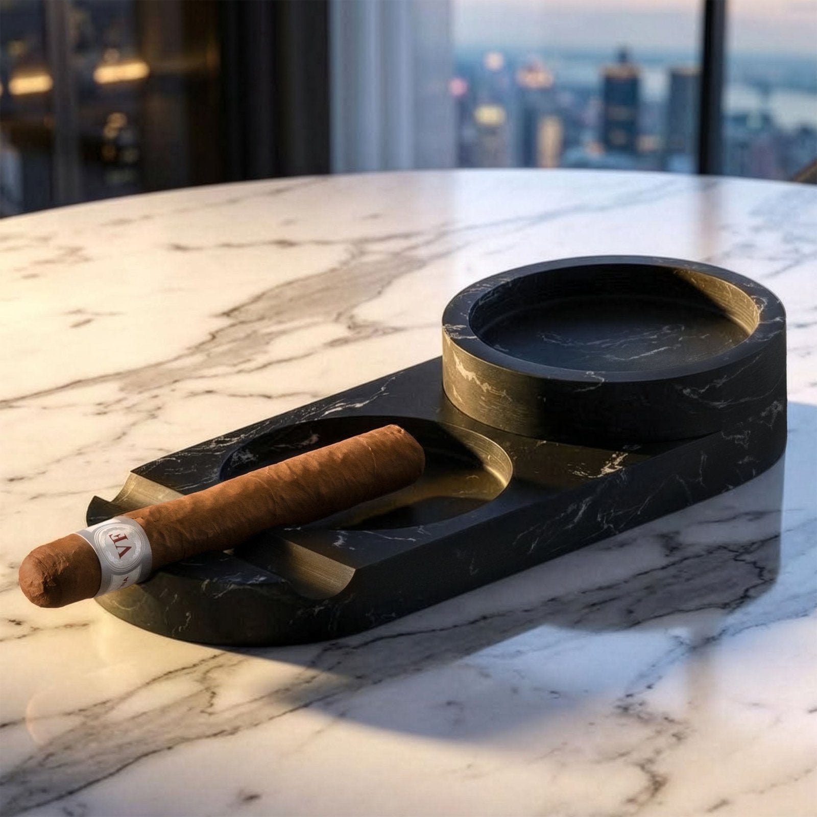 Bolton Cigar Ashtray w/ Whiskey Holder - Marble