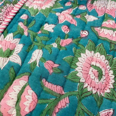 Caelune Quilted Tote Carryall Bag for Women - Aqua Bloom color details