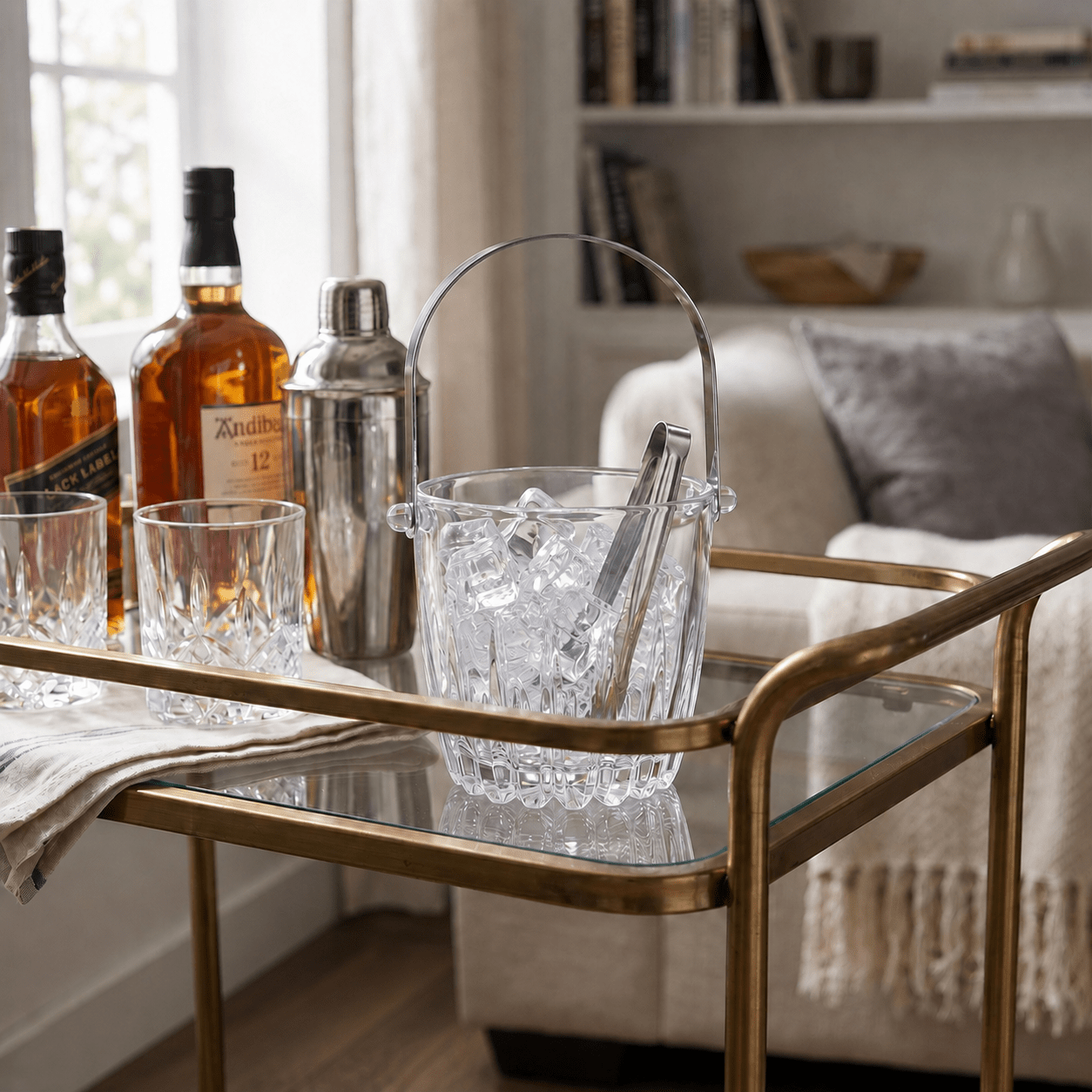 Calvera Monogrammed Chill Tabletop Glass Ice Bucket w/ Tongs (33 oz)