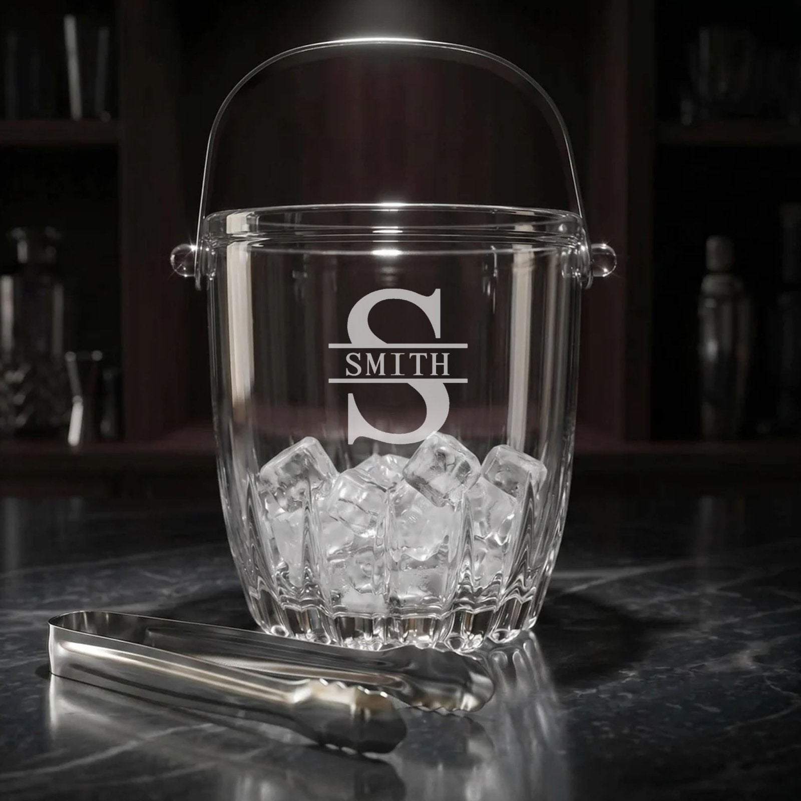Calvera Monogrammed Chill Tabletop Glass Ice Bucket w/ Tongs (33 oz)