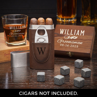 Classic Groomsman Custom Whiskey & Cigar Set Groomsmen Gift Set