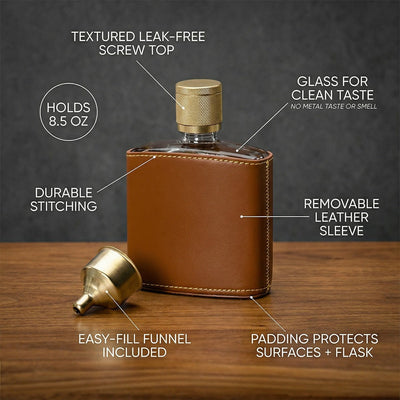 Crawford Custom Glass Flask Set - Leather Wrapped