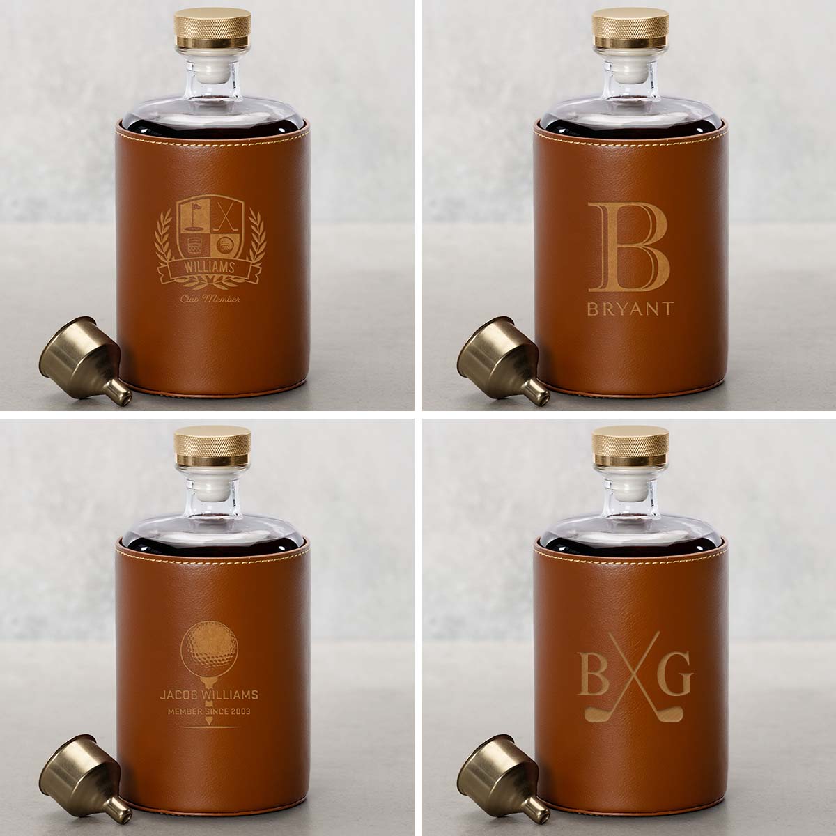 Crawford Leather Whiskey Decanter - Golf Ball Glasses