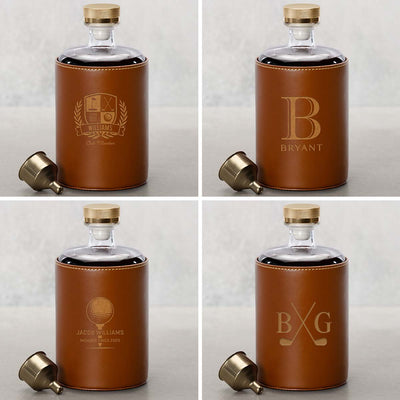 Crawford Leather Whiskey Decanter - Golf Ball Glasses
