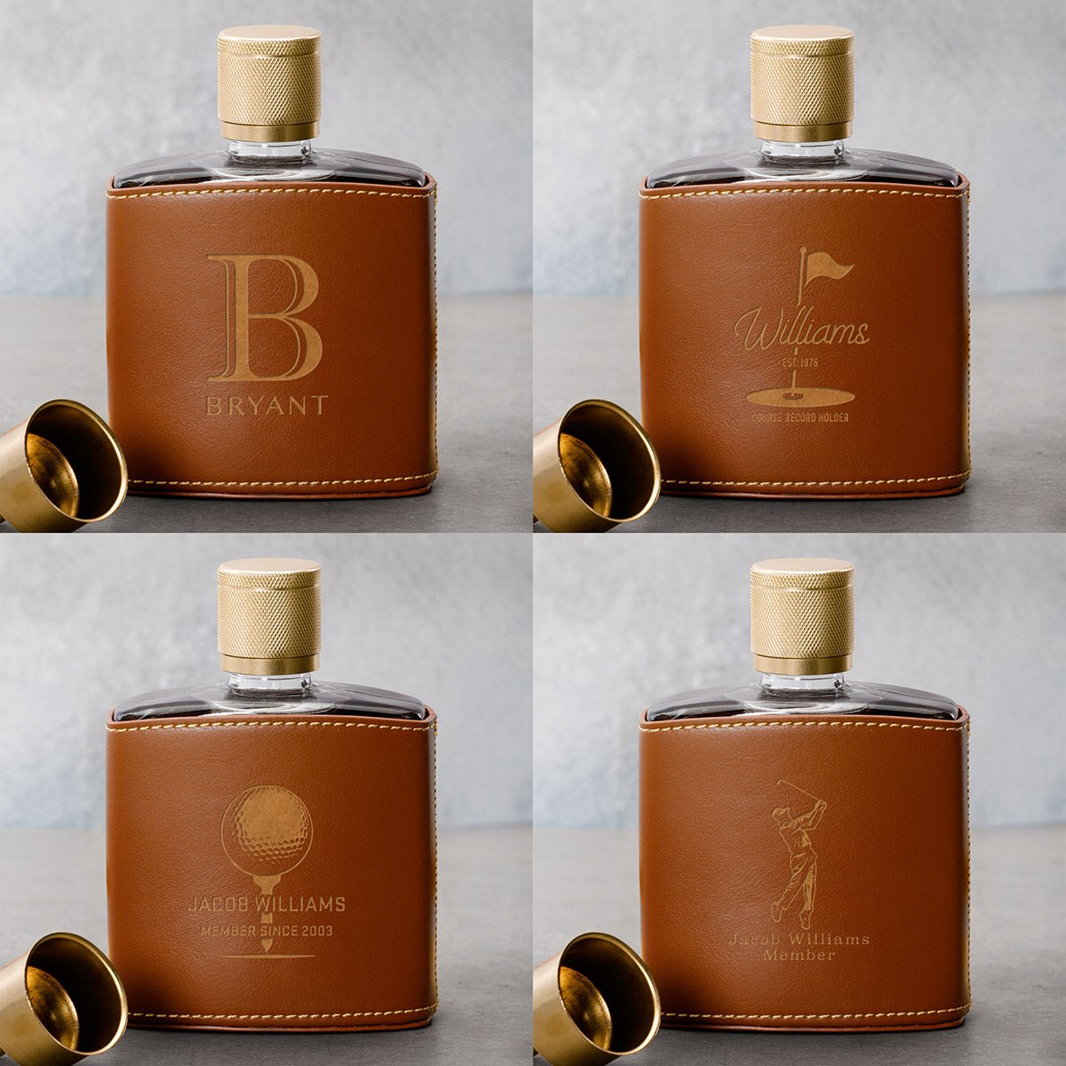 Crawford Leather Whiskey Flask - Golf Ball Glasses