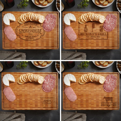 Custom End Grain XL 18x12x2 Cutting Board w Juice Grove (BBQ - CORNER)