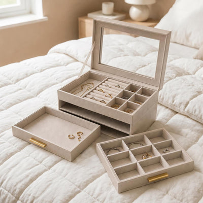 Custom Jewelry Box Organizer w/ Drawers, Champagne