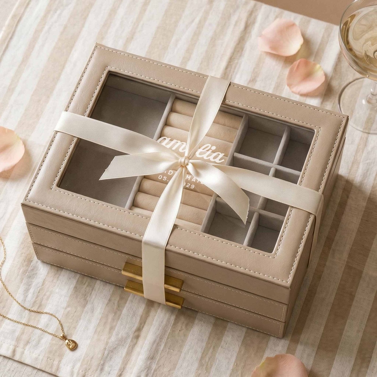 Custom Jewelry Box Organizer w/ Drawers, Champagne
