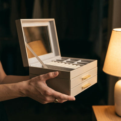 Custom Jewelry Box Organizer w/ Drawers, Champagne