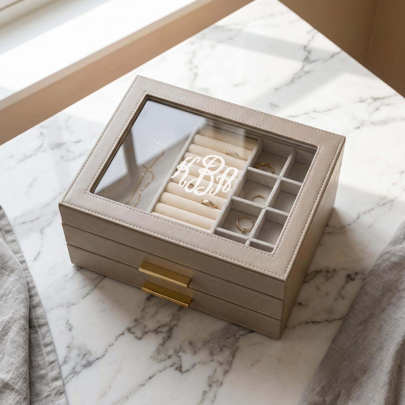Custom Jewelry Box Organizer w/ Drawers, Champagne