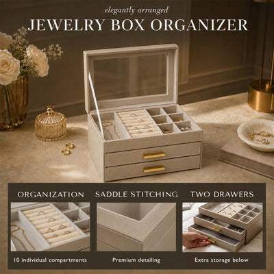 Custom Jewelry Box Organizer w/ Drawers, Champagne