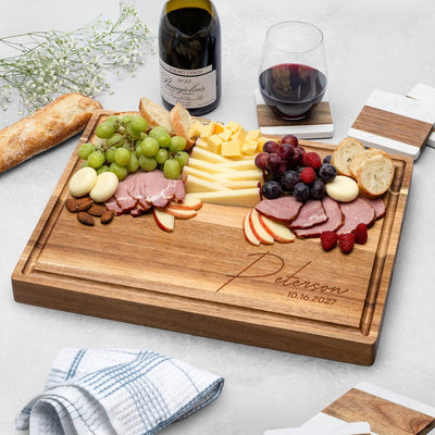 Custom Monogram 17x13x1.5 Hardwood Cutting Board w Juice Groove
