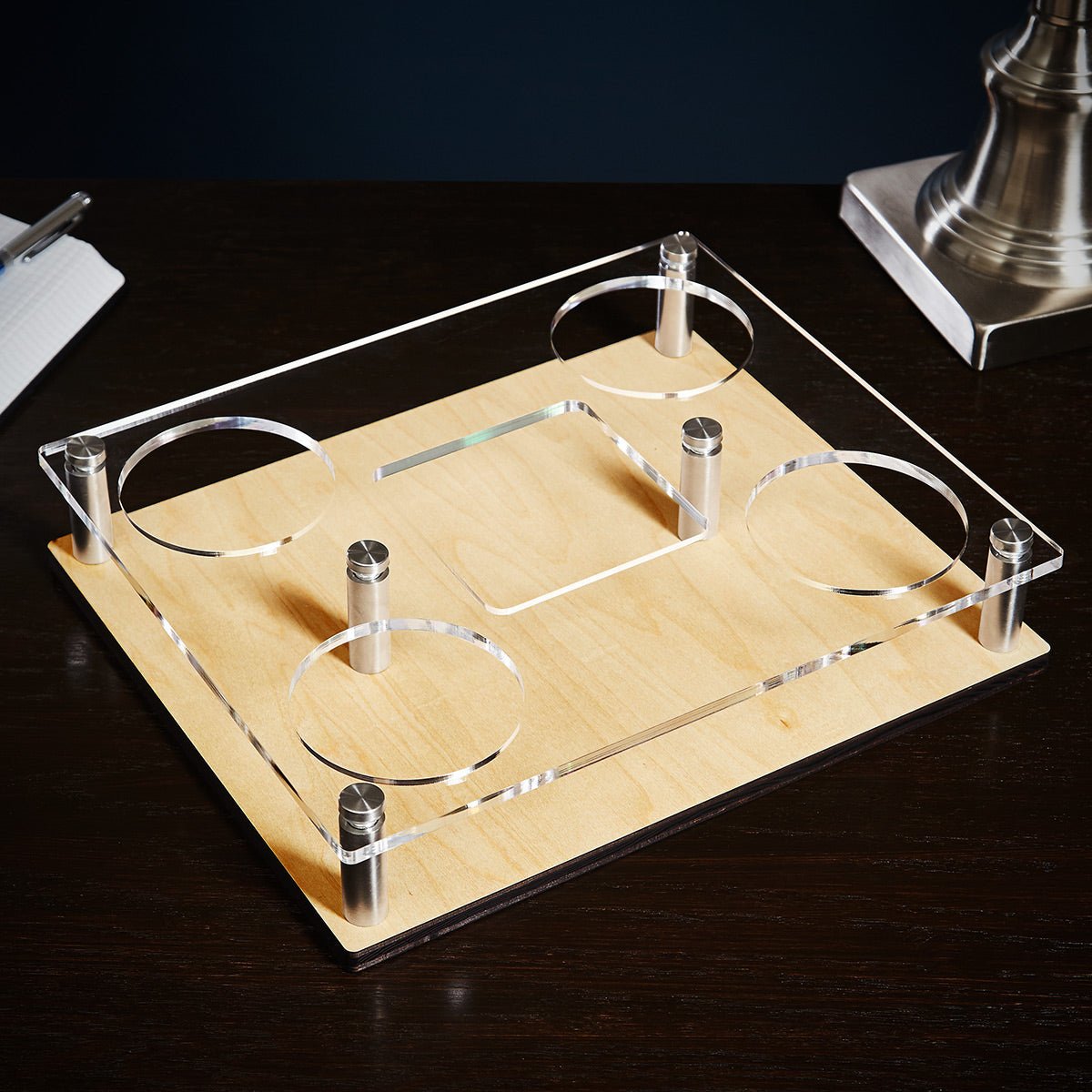 Custom Presentation Set with Carson Whiskey Decanter & Glasses - Bar Serving Tray & Display Set