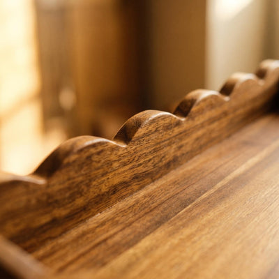Custom Scalloped Acacia Wooden Serving Tray - 18 x 12 in