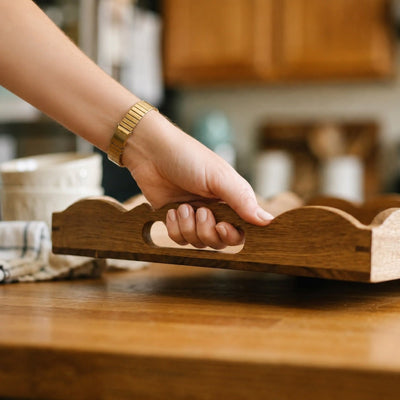 Custom Scalloped Acacia Wooden Serving Tray - 18 x 12 in