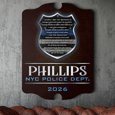 Dedication and Courage Personalized Wood Sign Police Gift