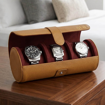 Durham Custom Leather Watch Roll for Travel - British Tan