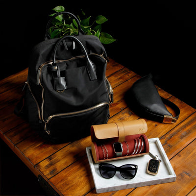 Durham Custom Leather Watch Roll for Travel, British Tan
