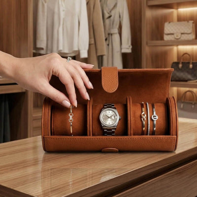 Durham Custom Leather Watch Roll for Travel, Camel