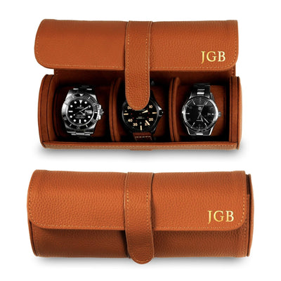 Durham Custom Leather Watch Roll for Travel, Camel