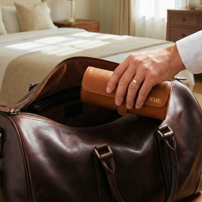 Durham Custom Leather Watch Roll for Travel, Camel