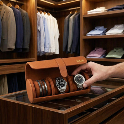 Durham Custom Leather Watch Roll for Travel, Camel