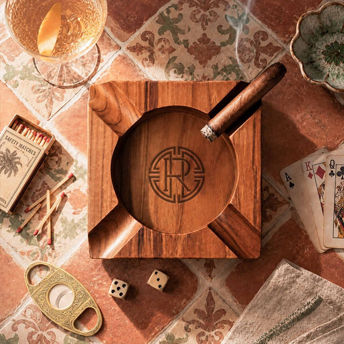 Eastwick Custom Cigar Ashtray - Teak Wood