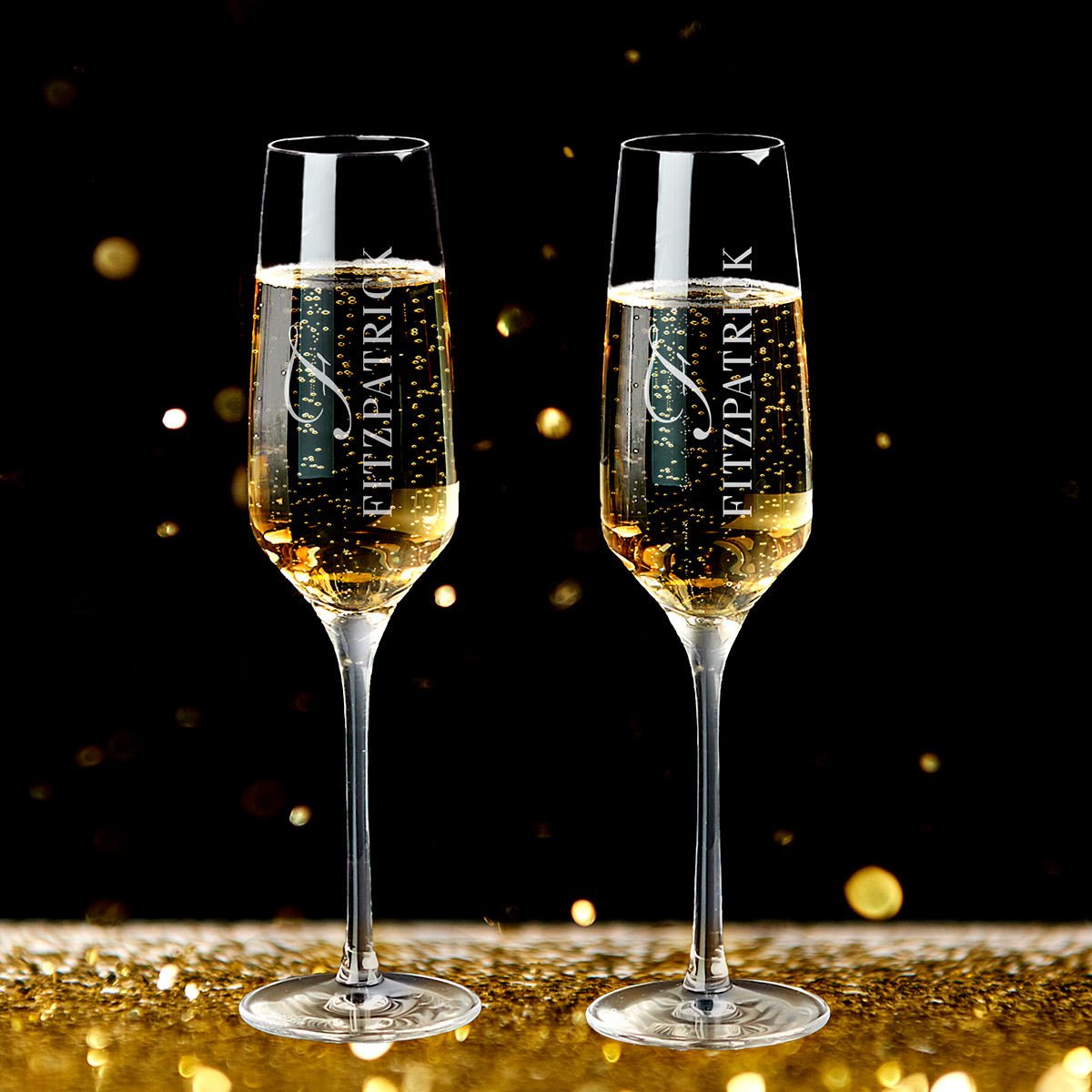 Engraved Champagne Glasses Gift Set with Marble Bottle Chiller