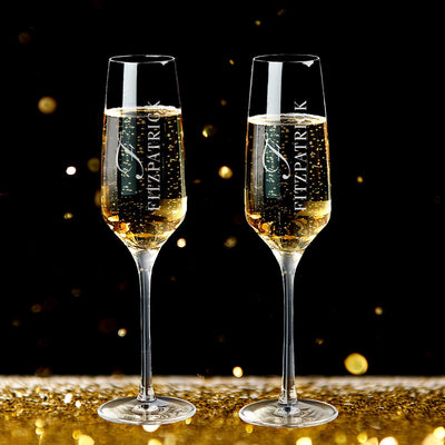 Engraved Champagne Glasses Gift Set with Marble Bottle Chiller