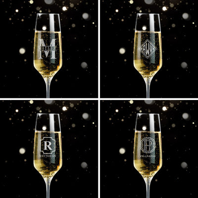 Engraved Champagne Glasses Gift Set with Marble Bottle Chiller