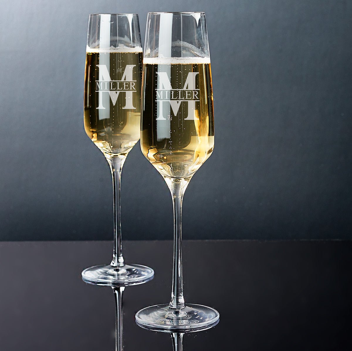 Engraved Champagne Glasses Gift Set with Marble Bottle Chiller