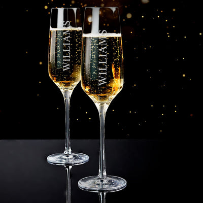 Engraved Champagne Glasses Gift Set with White Marble Bottle Chiller
