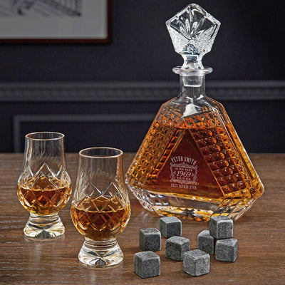 Engraved Devonshire Crystal Decanter and Cut Crystal Glencairn Set