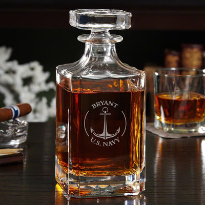 Engraved Liquor Decanter with Rocks Glasses Navy Gifts - 6 pc
