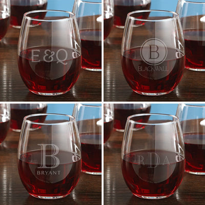 Engraved Stemless Wine Glasses