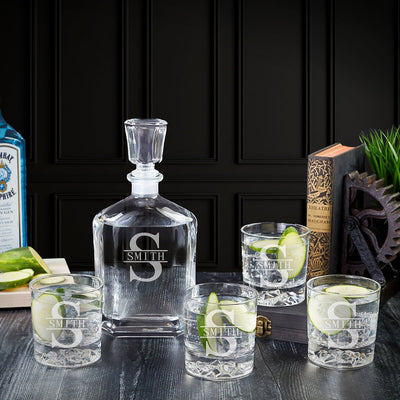 Engraved Vodka Gift Set with Box & Glacier Bottom Vodka Glasses - 6pc