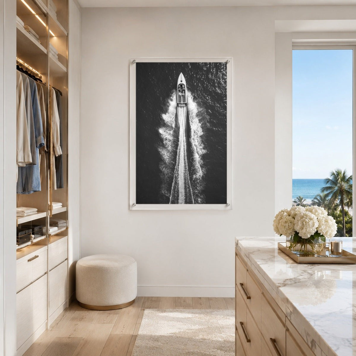 Exit By Sea Black & White Acrylic Wall Art Print - Vertical