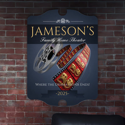Family Movie Time Personalized Home Theater Sign