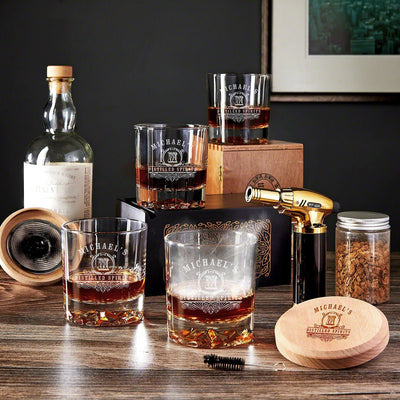 Halo Whisky Smoker Kit 9pc with Personalized Whiskey Glasses
