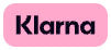 Klarna logo in black text on a pink rounded rectangle background