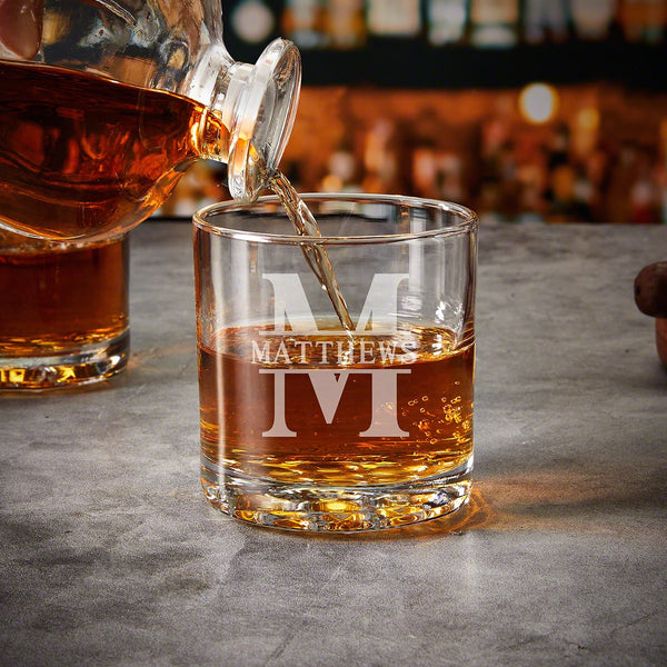 Monogrammed Whiskey Globe Decanter Set with Rocks Glasses - 5pc Quinton
