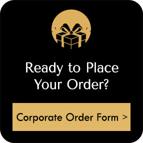 Black graphic with gift icon and text “Ready to Place Your Order?” above “Corporate Order Form >” button