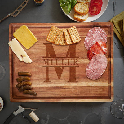 Personalized 17x13x1.5 Acacia Charcuterie Board + Cutting Board w Juice Groove