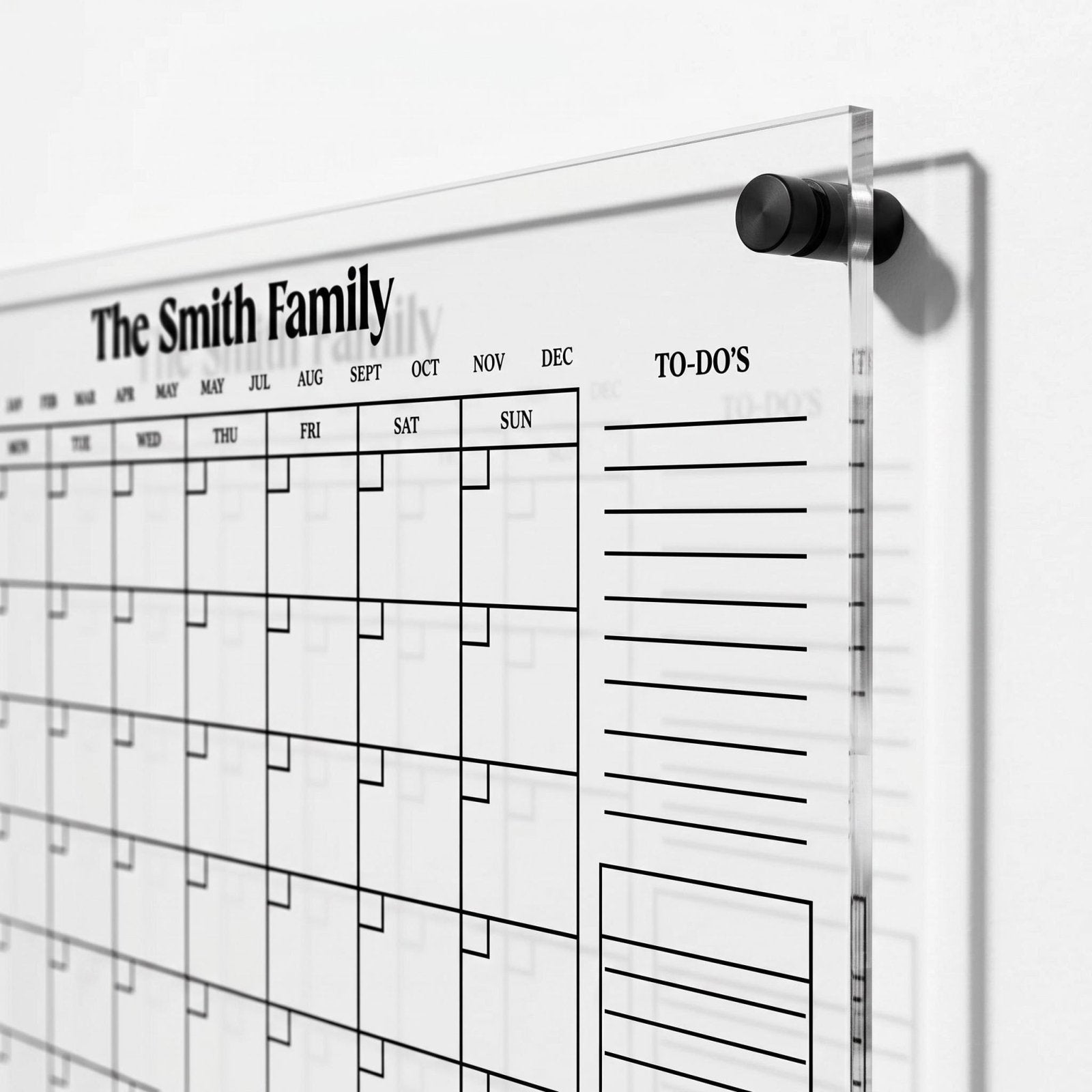 Personalized acrylic family wall calendar with black standoff