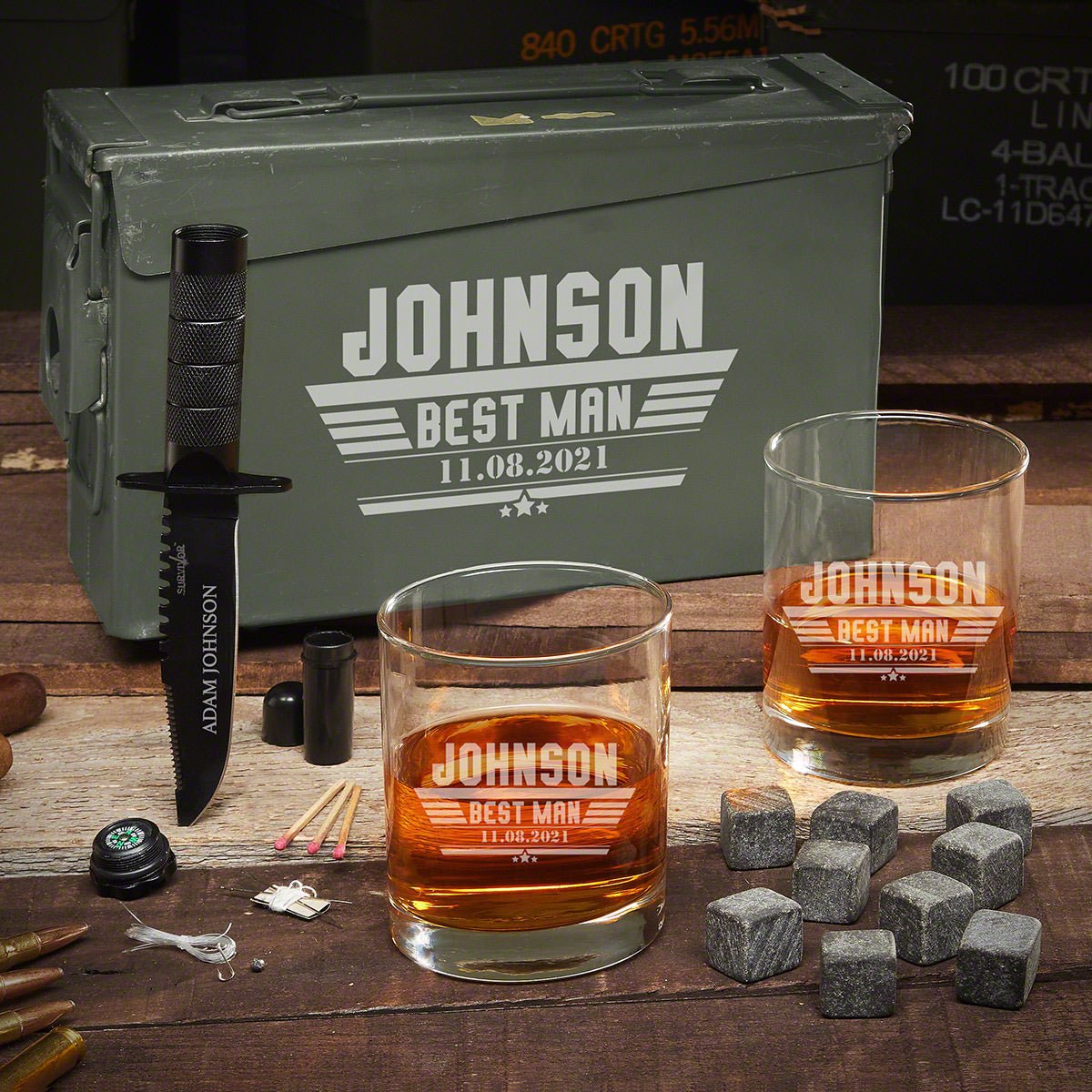 Personalized Ammo Can & Whiskey Groomsmen Gift Set - 5pc